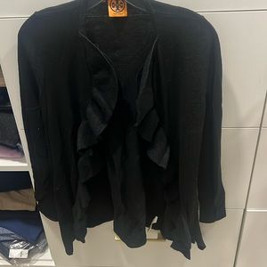 Tory Burch black wool ruffle detail cardigan